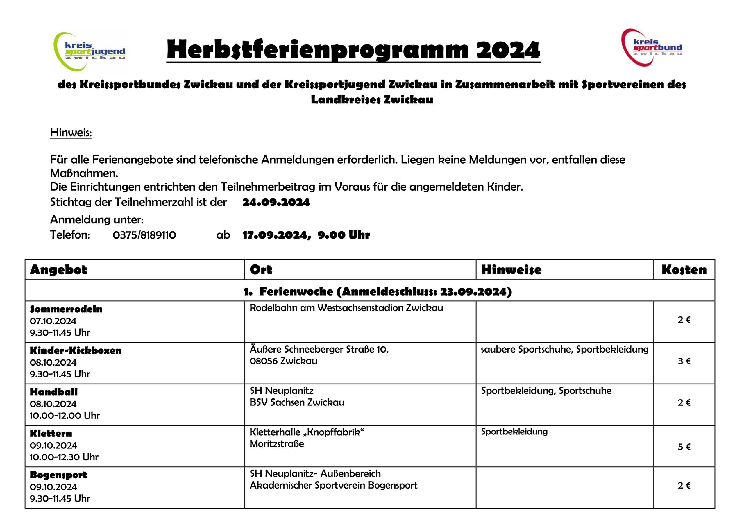 Kreissportbund Zwickau (Herbstferienprogramm 2024) 1